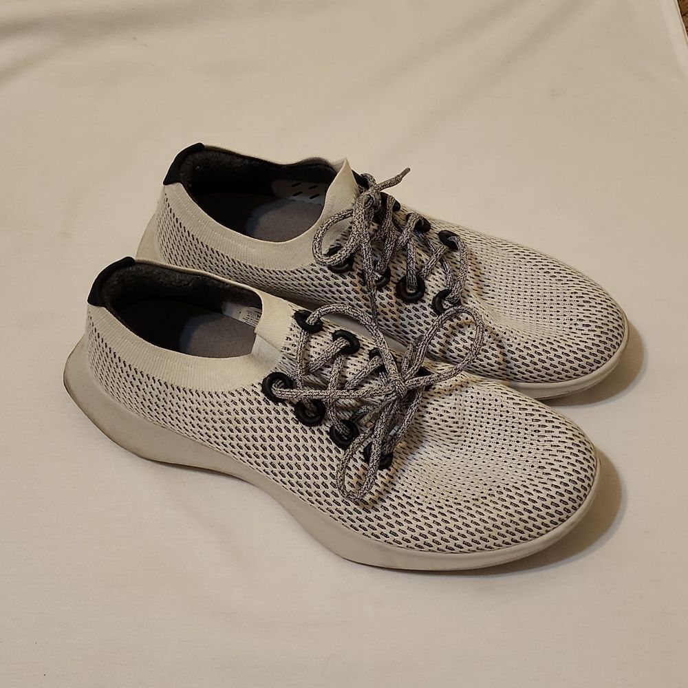 Allbirds‎ Men's White Blue Low Top Lace Up Tree Dasher Sneakers Sz 13.5